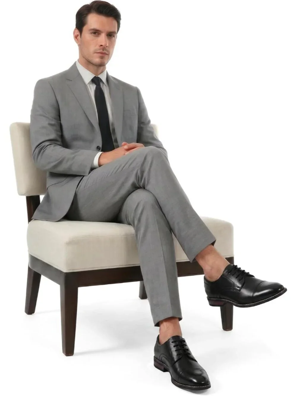 Men Black Leather Cap Toe Durable Sole Classic Business Derby Oxford Dress Shoes
